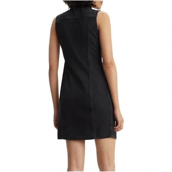 LEVI'S “Aubrey” Black Denim Sleeveless Button Front Short Dress Women’s Size M - Picture 2 of 12